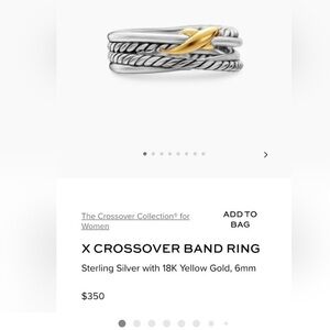 David Yurman Silver and Gold X Crossover Band Ring Size 8 Like New Condition
